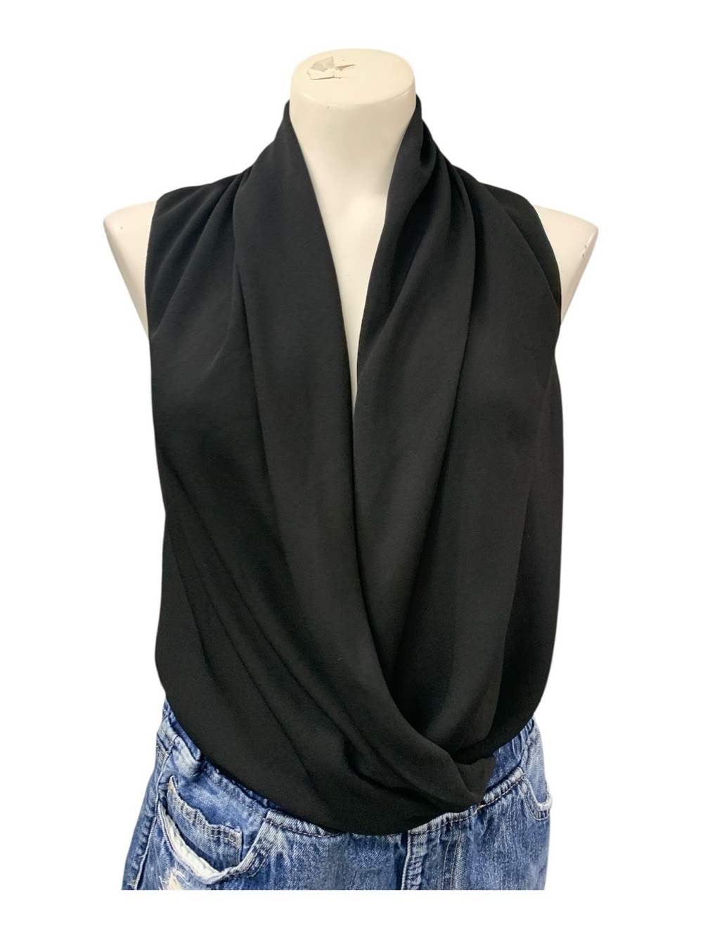 BCBGMaxAzria Black Draped Halter Scarf Top